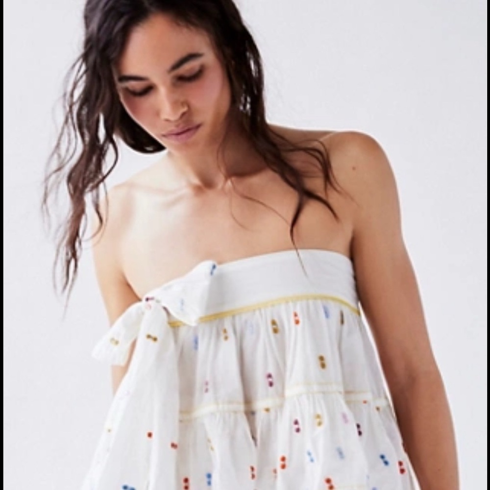 White Strapless Dress with Colorful Dots